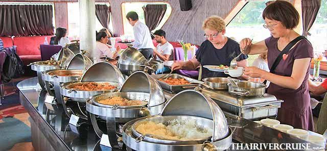 Grand Pearl Cruise Ayutthaya - International Lunch Buffet: A highlight of the trip is the sumptuous international and Thai buffet served onboard, with panoramic views of the Chao Phraya River.