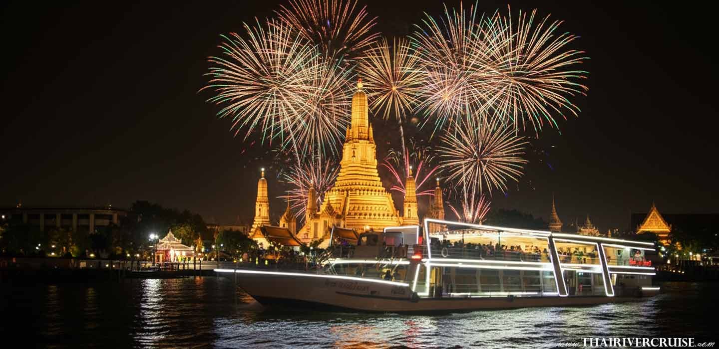 Countdown Bangkok Thailand New Year Eve 2026 Dinner Bangkok River Star Princess Cruise Thailand including open bar whisky, wine watch firework