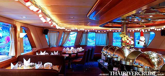 Grand Pearl Bangkok Dinner Cruise - Western Favorites: Roast beef, pasta stations, and a variety of European-style salads. Dessert Paradise: An array of Thai sweets like mango sticky rice alongside decadent cakes and fresh seasonal fruits.