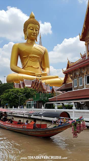 Wat Paknam Bhasicharoen: While a bit further, this massive and visually striking temple is known for its incredibly tall, white, seated Buddha statue. -Rice Barge Canal Tour Bangkok : Best rice barge canal tour Bangkok private boat rental Chao phraya river. Booking to rice barge cruise Bangkok private visit canal Thonburi