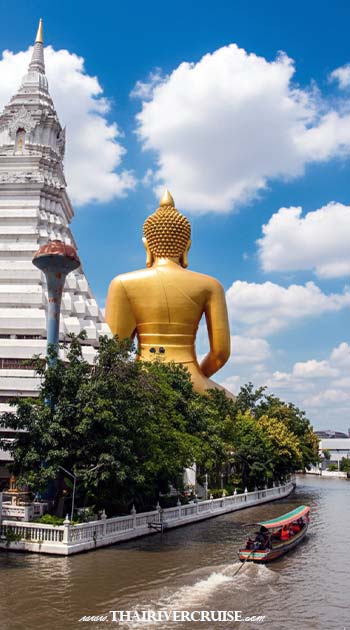 Wat Paknam Bhasicharoen: While a bit further, this massive and visually striking temple is known for its incredibly tall, white, seated Buddha statue. -Rice Barge Canal Tour Bangkok : Best rice barge canal tour Bangkok private boat rental Chao phraya river. Booking to rice barge cruise Bangkok private visit canal Thonburi