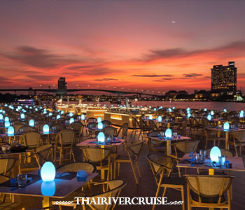 The Planet Cruise Five Star Sunset Cruise Bangkok - A luxury sunset cruise at Asiatique isn’t just about the view; it’s a full-sensory experience. From the moment you receive your "Ice Blue" welcome drink, you are treated to world-class hospitality. The Rooftop Deck: Offering a 360-degree panoramic view of the Bangkok skyline.