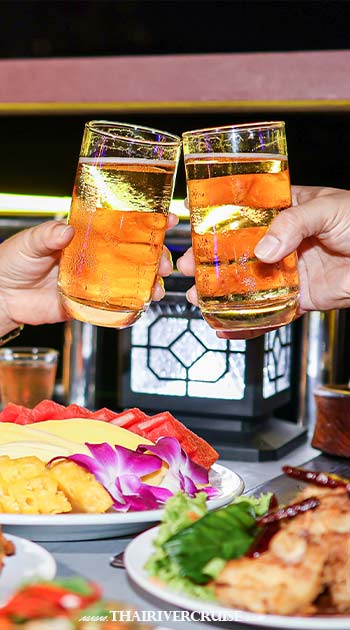 White Orchid River Cruise Twilight Cruise Bangkok ASIATIQUE - Sumptuous International Buffet & Seafood The cruise is famous for its unlimited beer, seafood buffet.