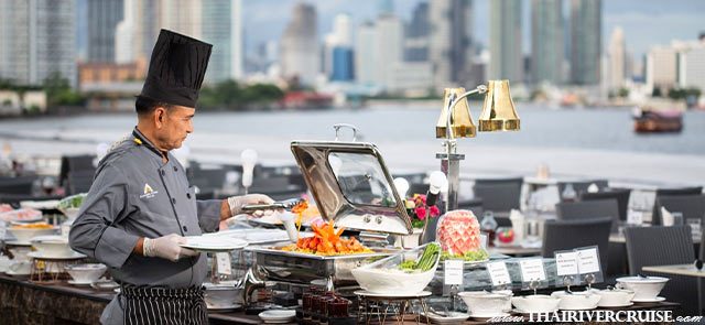 Alangka Sunset Cruise Bangkok Skyline Sunset Cruise ICON-siam - Gourmet Seafood & Beer Buffet Food is the heart of the journey. The international buffet features a lavish spread of fresh seafood, including succulent river prawns and New Zealand mussels.