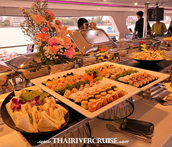 Meridian Sunset Cruise Bangkok Sunset River Cruise - s you sail along the "River of Kings," you will be treated to an extensive Meridian Cruise seafood buffet featuring fresh prawns, New Zealand mussels, and premium salmon.