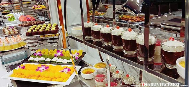 Meridian Sunset Cruise Bangkok Sunset River Cruise - Dessert Paradise: An assortment of Thai sweets, seasonal fruits, and assorted cakes.