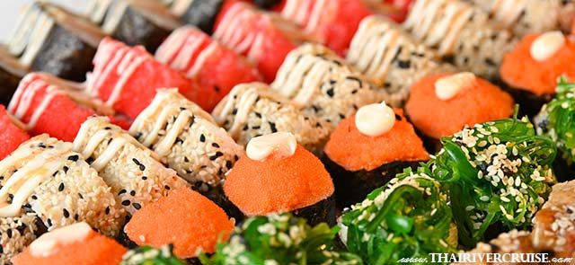 The Planet Cruise Sunset Cruise Bangkok 5 Star - Premium Sashimi: High-quality salmon that melts in your mouth.