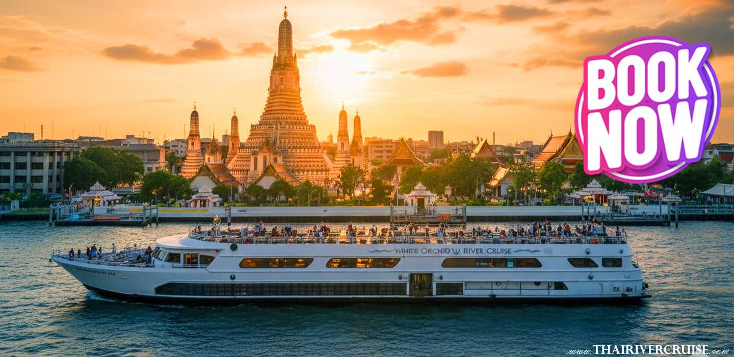 White Orchid River Cruise Sunset Buffet Cruise Bangkok Booking- Experience to blend gourmet dining with iconic sightseeing. White Orchid River Cruise Sunset buffet cruise Bangkok Booking ICONSIAM cruise