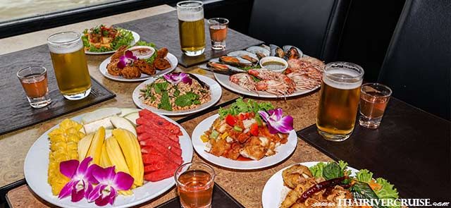 White Orchid River Cruise Twilight Cruise Bangkok ASIATIQUE - International Cuisine: A variety of Western pastas, Japanese sushi, and European-style appetizers.
