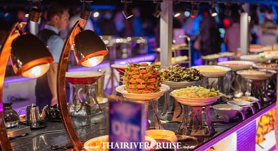 APPETIZERS & SALADS: Variety of Sushi | Salade Niçoise | Papaya Salad | Mixed Seafood Salad | Mixed Mushroom Salad | Cold Cuts & Chicken Sausage | Salad Bar - Super Galaxy Cruise Bangkok luxury cruise Chao Phraya River Dinner Cruise at ICONSIAM