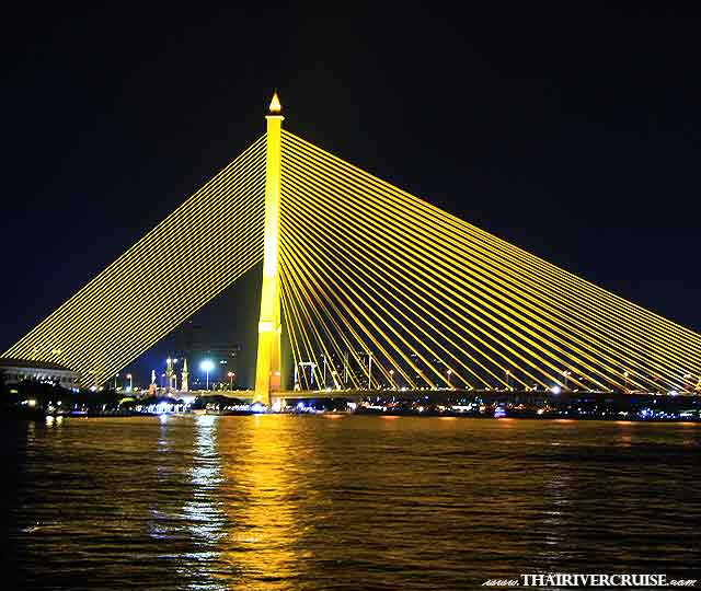 The Rama VIII Bridge: A modern engineering feat, this cable-stayed bridge is a favorite spot for photographers during a luxury dinner cruise. - Best affordable dinner cruise Bangkok