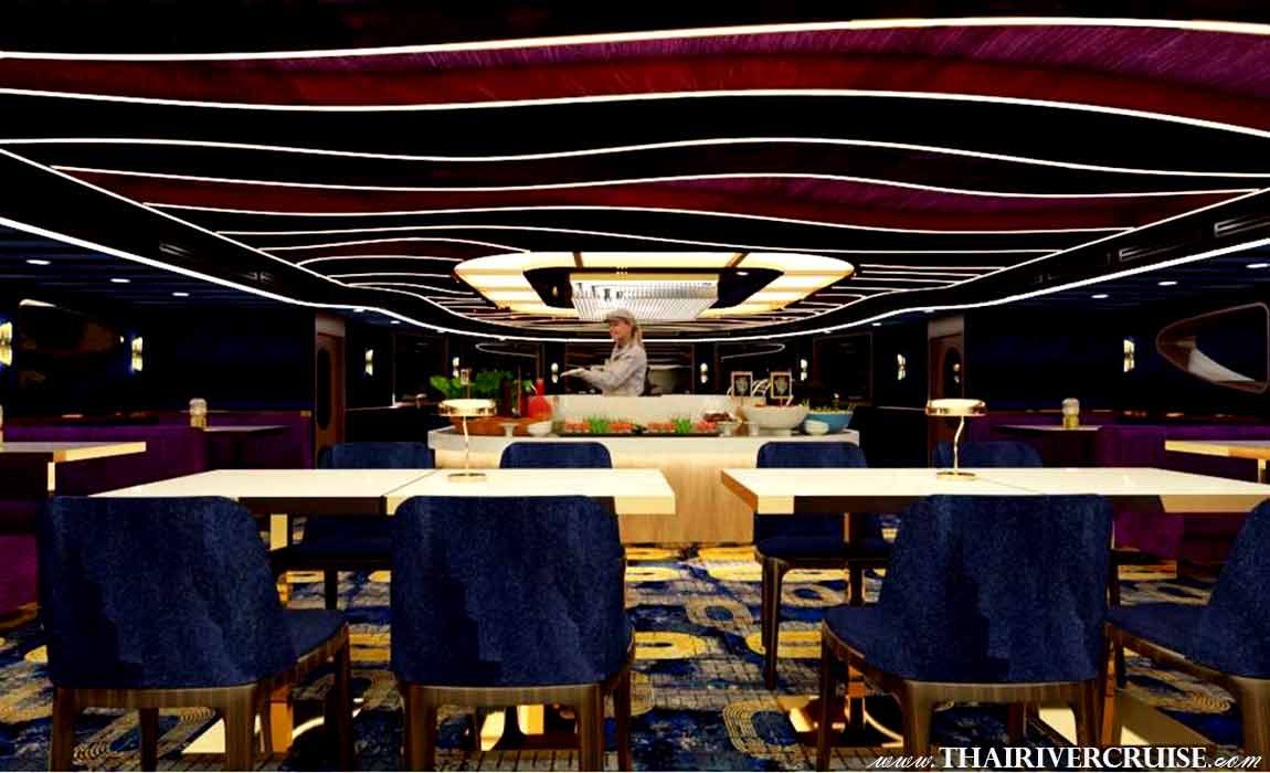Offering a blend of 5-star service, world-class cuisine, and the most breathtaking views of luxuries cruise in Thailand - Pearl Boutique Cruise Bangkok luxury dining, evening cruise