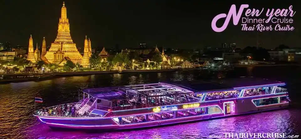 Smile Riverside Cruise departing Wat Kanlayanamit Temple Pier for New Year's Eve dinner cruise Smile Riverside Cruise departing Wat Kanlayanamit Temple Pier for New Year's Eve dinner cruise